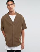 Asos Jersey Short Sleeve Cardigan In Khaki - Brown