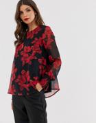 Y.a.s Floral Sheer Sleeve Blouse - Black