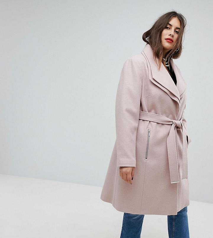 New Look Curve Midi Double Collar Coat - Pink