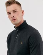 Farah Jim Quarter Zip Sweater In Black - Black