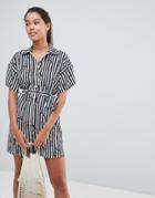 Prettylittlething Stripe Shirt Dress - Black
