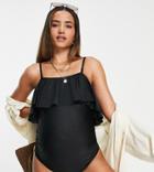 Peek & Beau Maternity Exclusive Ruffle Swimsuit With Detachable Straps In Black
