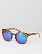 7x Tortoise Cat Eye Sunglasses With Blue Tinted Lense - Brown