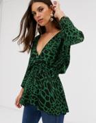 Asos Design Batwing Sleeve Top In Giraffe Print-multi