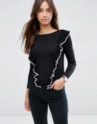 Asos Sweater With Tipped Ruffles - Black