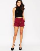 Asos High Waist Suede Shorts With Star Buttons - Red