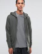 Asos Longline Zip Up Hoodie With Side Zips In Khaki - Green