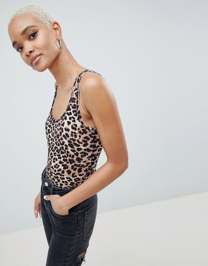 Asos Design Tank Body In Animal Print In Multi - Multi