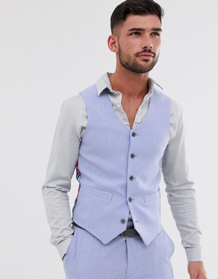 Asos Design Wedding Skinny Suit Vest In Lilac Cross Hatch-purple