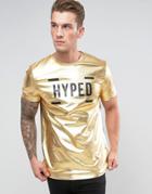 Asos Longline Metallic T-shirt With Hyped Print - Gold