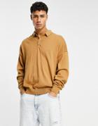 New Look Relaxed Knit Polo In Camel-neutral