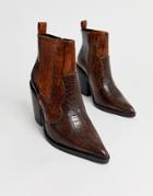 Asos Design Elliot Western Boots In Brown Croc - Brown
