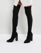 Public Desire Nebraska Black Block Heel Over The Knee Boots - Black