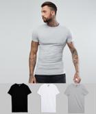Asos Design Longline Muscle Fit T-shirt With Crew Neck 3 Pack Multipack Saving