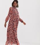 Glamorous Bloom Maxi Dress With High Neck In Floral Leopard Print-navy