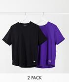 Bershka 2-pack Long Line T-shirts In Purple And Black-multi