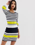 Morgan Knitted Pencil Dress In Bold Stripe-multi