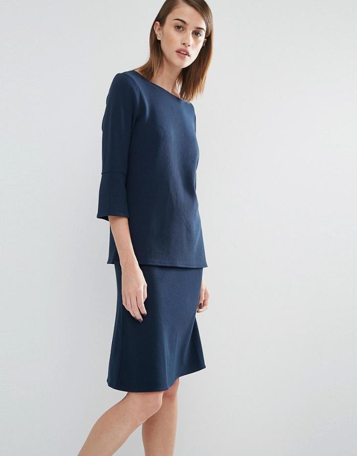 Selected Inca Sweat Top With Flared Sleeves - Navy