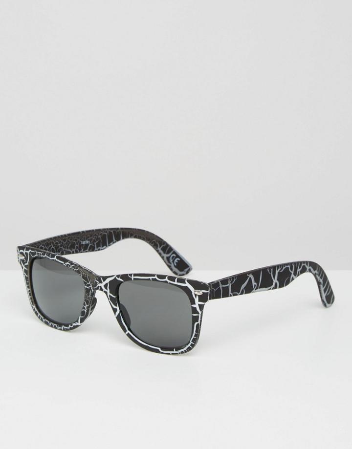 Asos Square Sunglasses In Black Cracked Print - Black