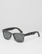 Asos Square Sunglasses In Black Cracked Print - Black
