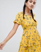 Missguided Floral Tiered Mini Dress - Yellow