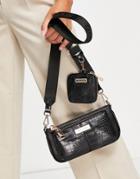 River Island Croc Double Pouchette Bag In Black