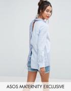 Asos Maternity Mixed Stripe Shirt With Tie Back - Blue