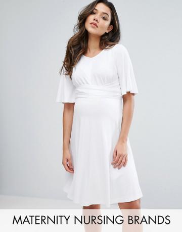 Gebe Maternity Nursing Swing Dress With Tie Front Detail - White
