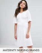 Gebe Maternity Nursing Swing Dress With Tie Front Detail - White