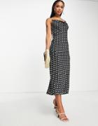 Lola May Cowl Neck Midi Dress With Diamante Straps In Polka Dot-black