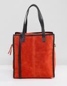 Asos Suede Large Boxy Shopper Bag With Detachable Strap - Red