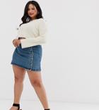 Asos Design Curve Denim Wrap Skirt With Side Buttons In Blue - Blue
