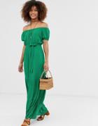 Gilli Bardot Maxi Dress With Tie Waist - Green