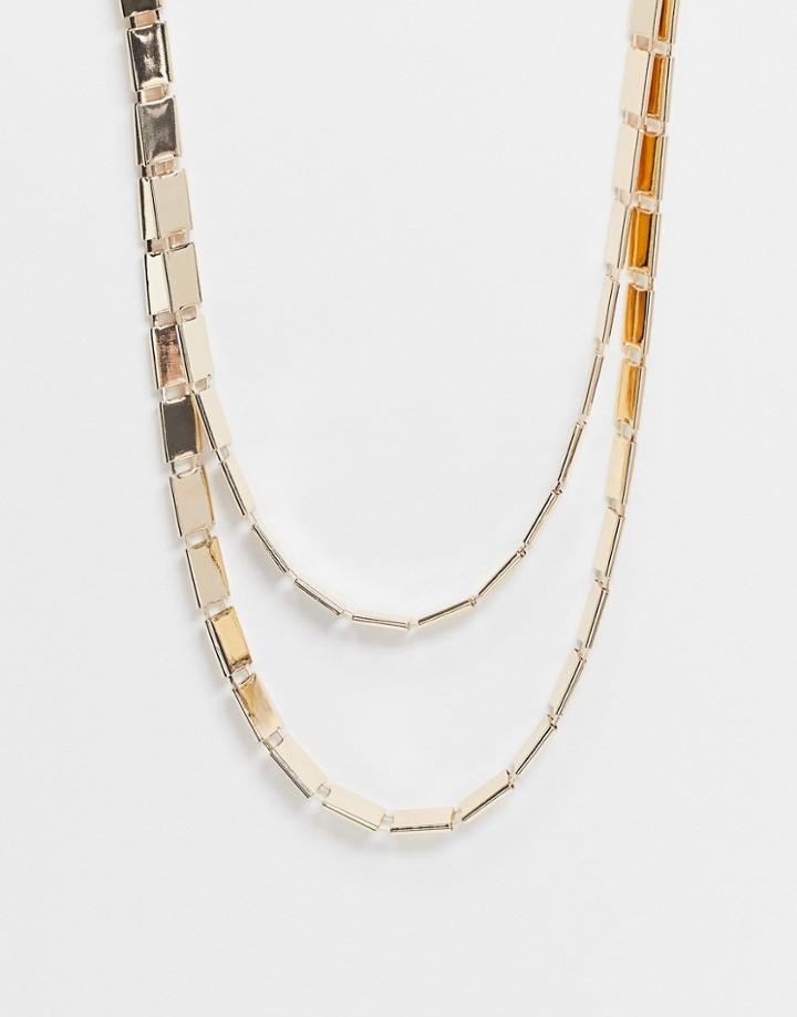 Asos Design Multirow Necklace In Tab Chain In Gold Tone