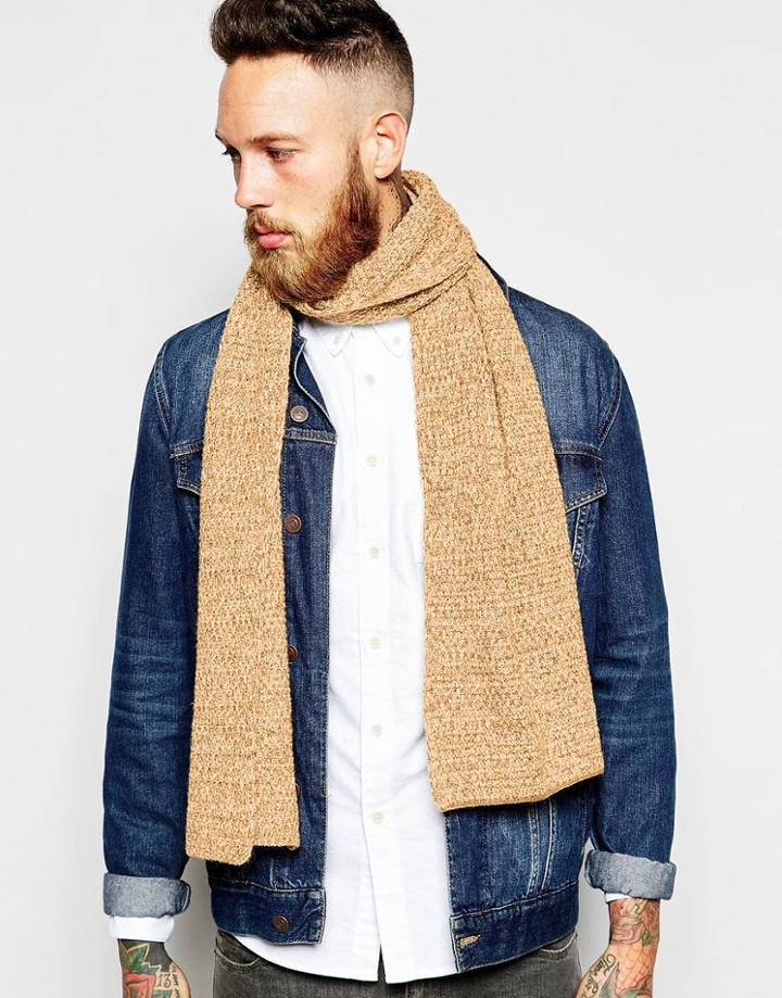Asos Wool Mix Scarf In Mustard Twist - Mustard