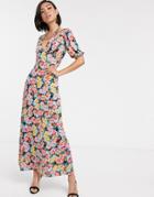 Asos Design Maxi Tea Dress With Strappy Back In Floral Print - Multi