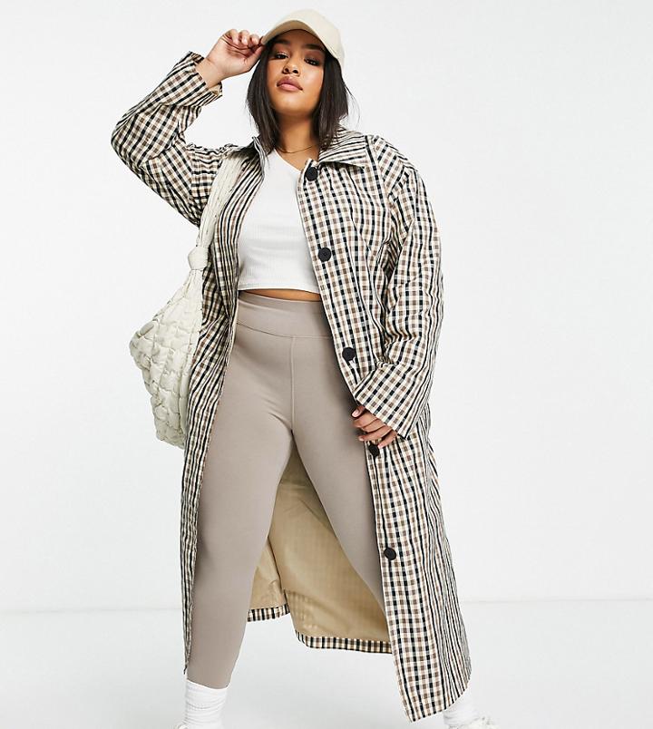 Asos Design Curve Check Boyfriend Trench-multi