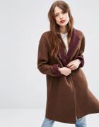 Asos Coat With Contrast Collar - Brown