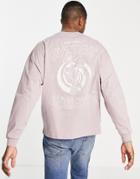 Asos Design Oversized Long Sleeve T-shirt In Purple With Mythical Back Print