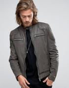 Goosecraft Leather Biker Jacket Quilt Shoulder In Charcoal - Gray