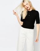 Monki Button Up Polo Shirt - Black