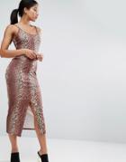 Asos Bodycon Maxi Dress With Popper Detail In Animal Print - Multi