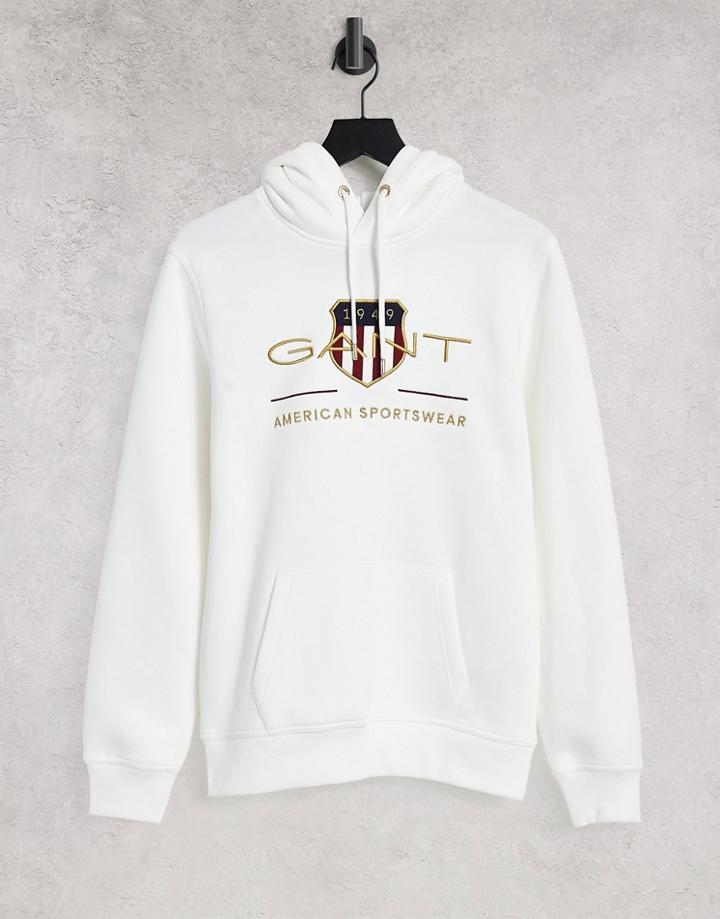 Gant Archive Shield Embroidered Logo Hoodie In Eggshell White