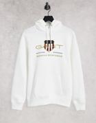 Gant Archive Shield Embroidered Logo Hoodie In Eggshell White