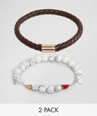 Aldo Faux Leather & White Beaded Bracelet In 2 Pack - White