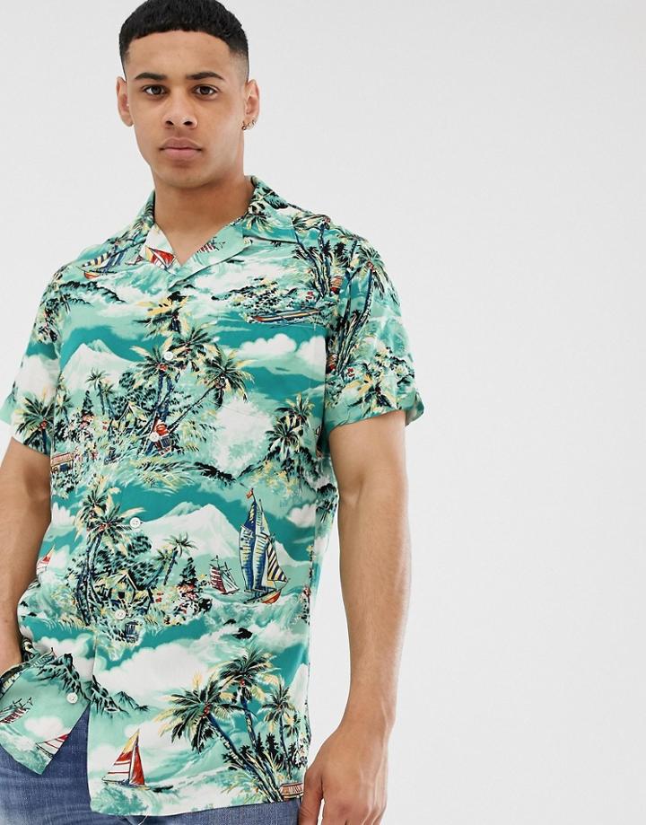 Polo Ralph Lauren Tropical Print Hawaiian Short Sleeve Shirt In Blue