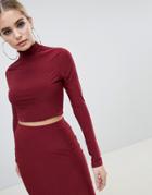 Fashionkilla High Neck Crop Top Two-piece In Berry-red
