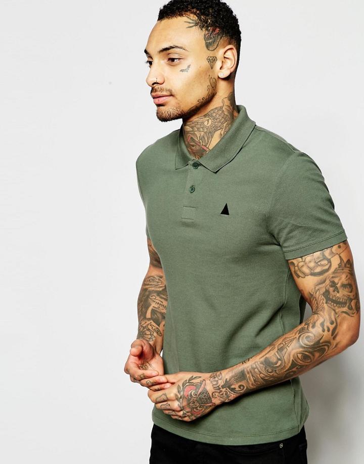 Asos Muscle Logo Pique Polo In Khaki - Khaki