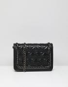 Asos Design Square Quilt Chain Cross Body Bag In Water Based Pu - Black