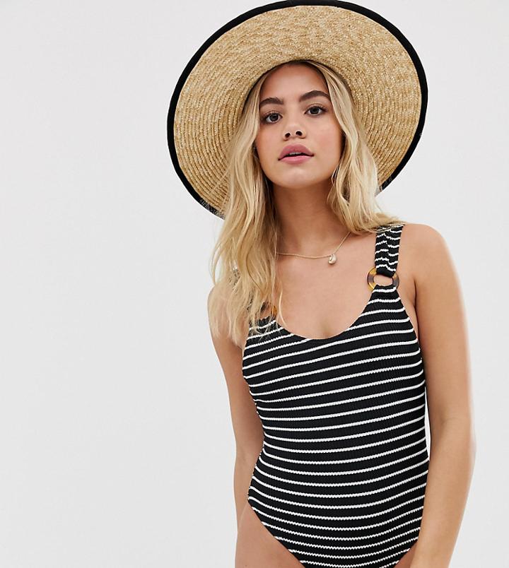 New Look Textured Stripe Swimsuit In Black Pattern